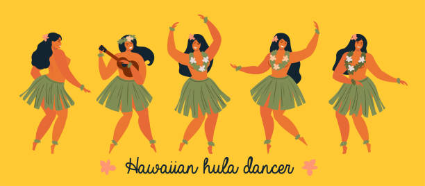 하와이 훌라 댄서 젊은 예쁜 여자. 벡터 그림입니다. - garland hawaii islands hawaiian culture party stock illustrations