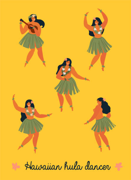 하와이 훌라 댄서 젊은 예쁜 여자. 벡터 그림입니다. - garland hawaii islands hawaiian culture party stock illustrations