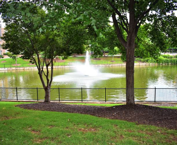 istock Lake and fountain with landscaping 1167071235