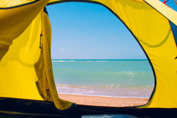 istock View on the sea from tourist tent 1167075142