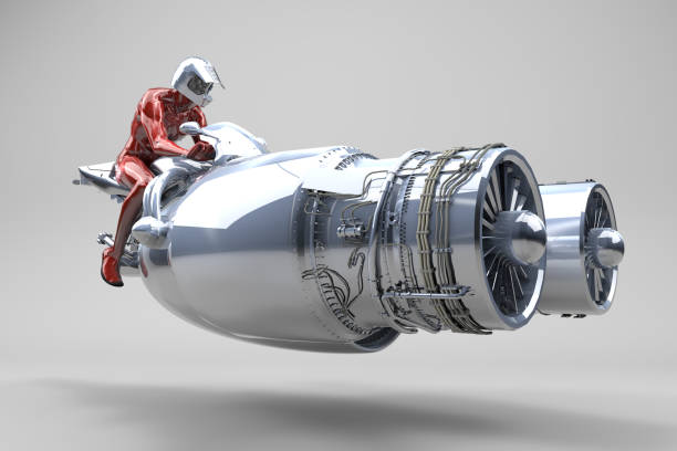 Twin Turbo Jet Turbine Vehicle Flying race pod design and anti-gravity technology in the future. futuristic spaceship stock pictures, royalty-free photos & images