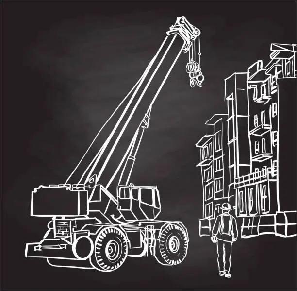 Vector illustration of Condo Construction Crane Chalkboard