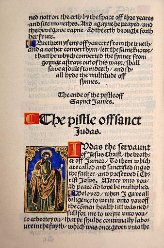 Title Page from the Book of Jude in a Facsimile of William Tyndale's 1525 edition of the English New Testament. From the Reed Rare Books Collection in Dunedin, New Zealand.