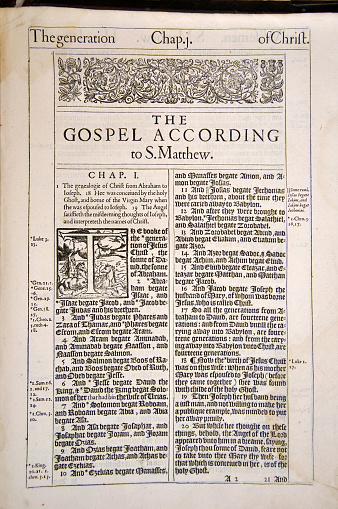 1611 Edition of the King James Version of the Holy Bible, open at the first page of the New Testament. From the Reed Rare Books Collection at Dunedin Public Library, Dunedin, New Zealand.