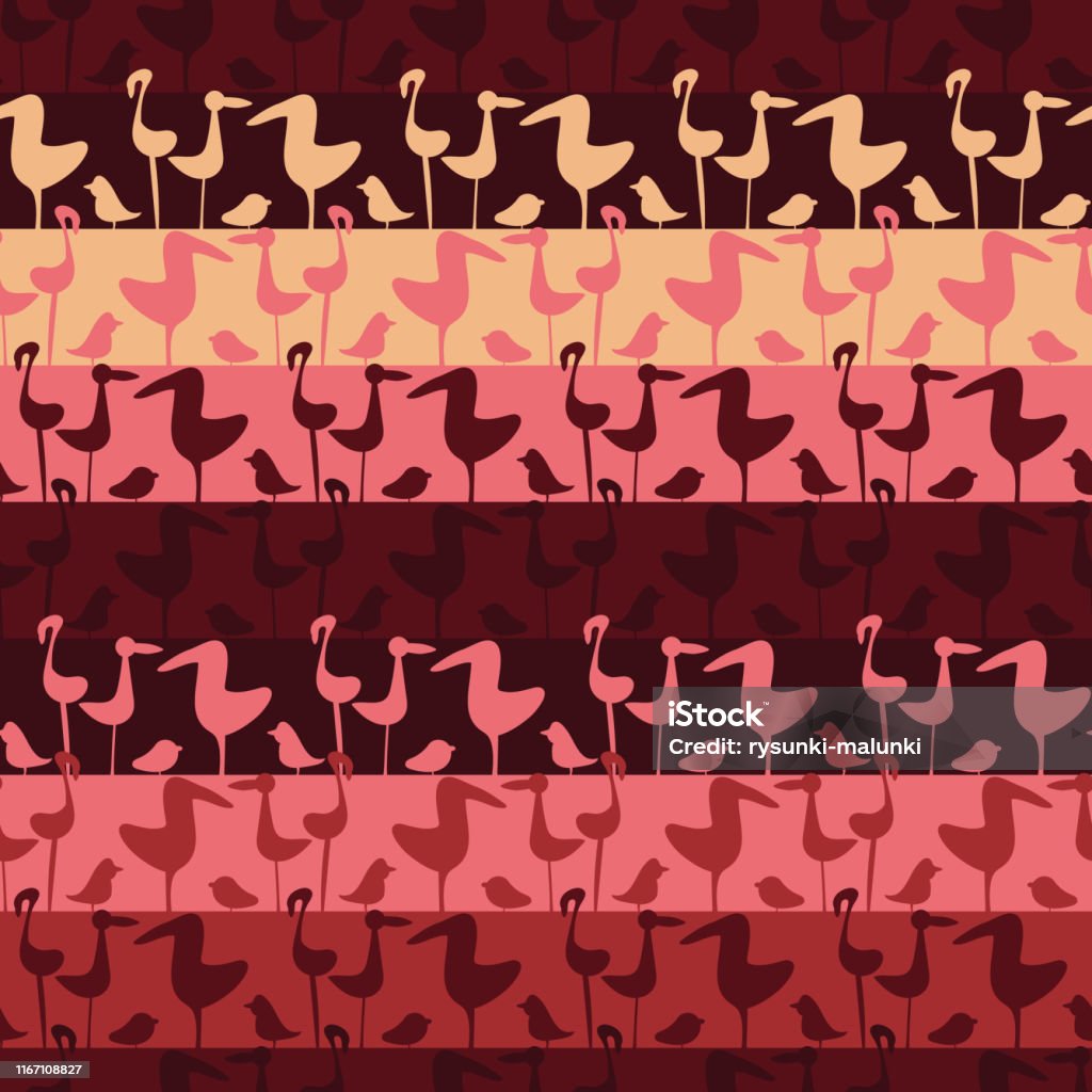 Pink Bird Pattern Seamless Vector Stripes Pattern With Rows Of Pink Birds Stock ...