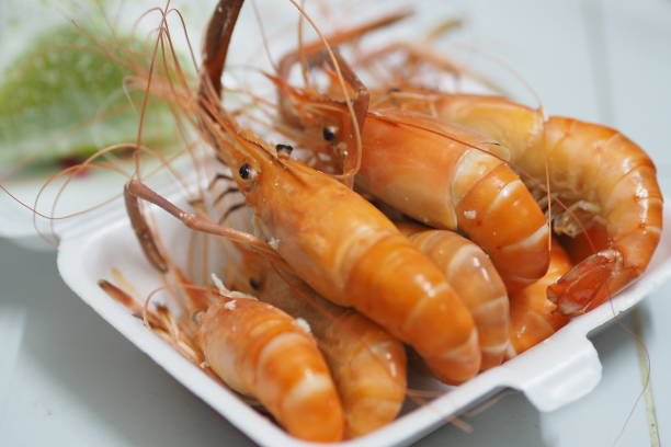 Grilled Shrimp on foam box with Seafood sauce