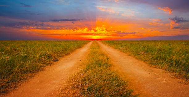 istock ground road among a prairie at the red dramatic sunset 1167123520