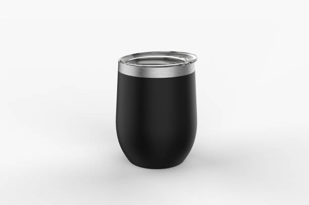 브랜딩을위한 빈 스테인레스 스틸 스템리스 와인 유리 텀블러. 3d 그림. - insulated drink container 뉴스 사진 이미지