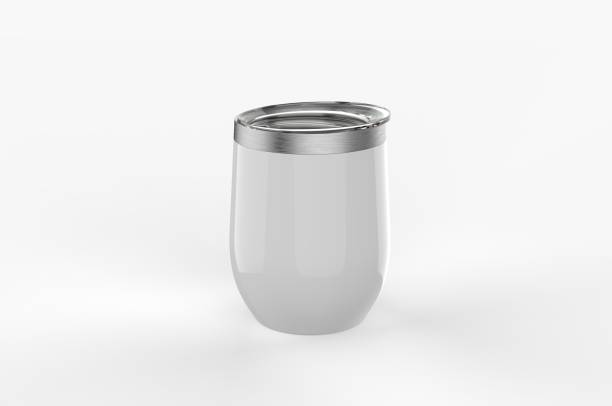 bicchiere in vetro per vino senza stelo in acciaio inossidabile vuoto per il branding. illustrazione 3d. - insulated drink container foto e immagini stock