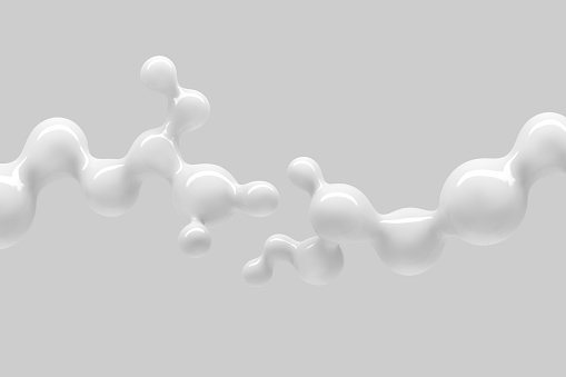 Abstract white three-dimensional background of flying liquid drops 3D illustration of 3D rendering