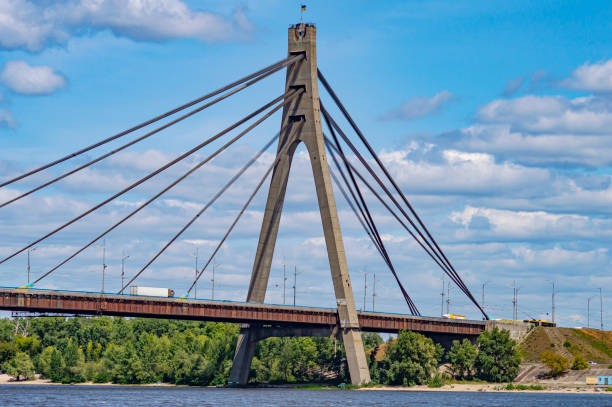 istock A bridge across the river with stretching cables. 1167130265