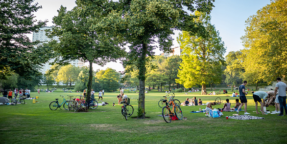 Rotterdam, Netherlands. June 29, 2019. Picnic on the grass, people relaxing, summer afternoon in a city park
