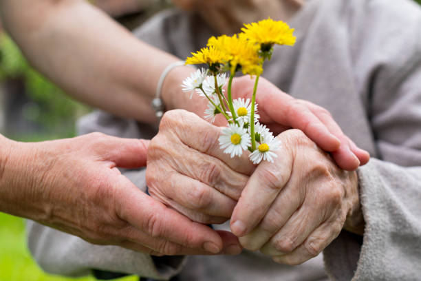istock Elderly care - hands, bouquet 1167136843