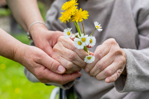 istock Elderly care - hands, bouquet 1167136884