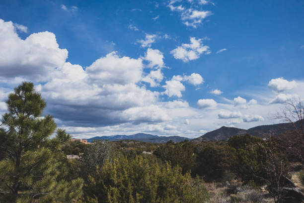 Desert landscape near Santa Fe, New Mexico, USA stock photo