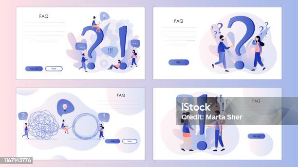 Faq Concept Set Metaphor Question Answer Screen Template For Mobile ...