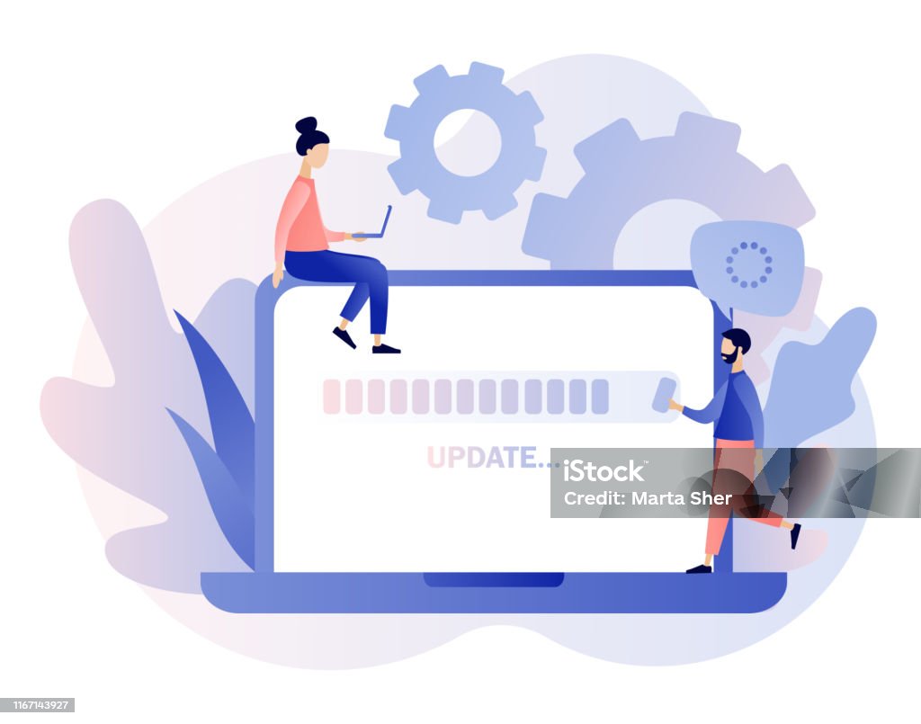 Computer Update Comic System Update Concept Modern Flat Cartoon Style Vector Illustration ...