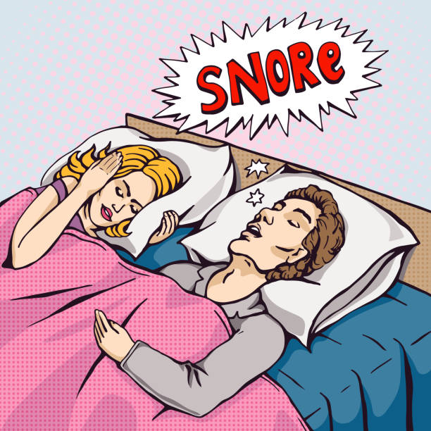 Snoring Man In Bed With The Woman Covering Ears With The Pillow From Snore  Noise Line Art Retro Comics Sketch Stock Illustration - Download Image Now  - iStock