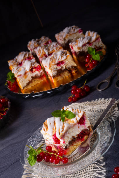 istock Cheese cake with meringue and red currants 1167146373