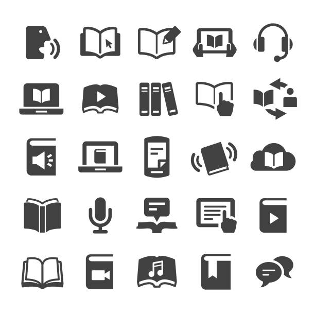 illustrazioni stock, clip art, cartoni animati e icone di tendenza di icone di libri ed ebook - smart series - learning education internet futuristic