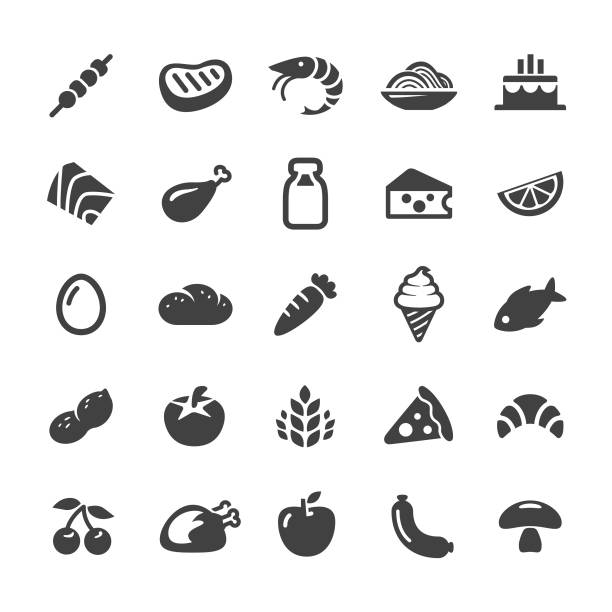 ilustraciones, imágenes clip art, dibujos animados e iconos de stock de iconos de alimentos - smart series - symbol vegetable food computer icon