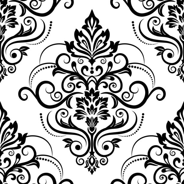 ilustraciones, imágenes clip art, dibujos animados e iconos de stock de patrón oriental sin costuras. vector vintage elemento de patrón floral sin costuras. papel pintado damasco. - floral pattern retro revival old fashioned flower