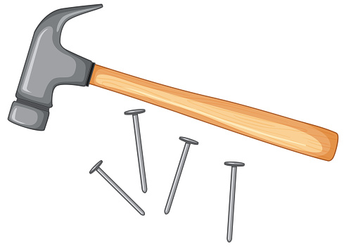Hammer and nails isolated illustration