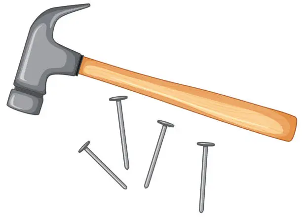 Vector illustration of Hammer and nails isolated