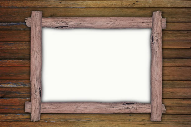 istock Empty wooden frame, hanging on wood panels background. Retro style design 1167158088