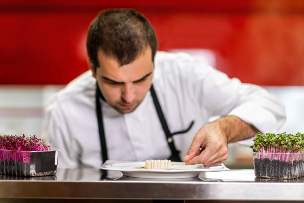 istock Chef putting a small ice cream stick in a molecular gastronomy bite-size dish in a restaurant kitchen 1167167541