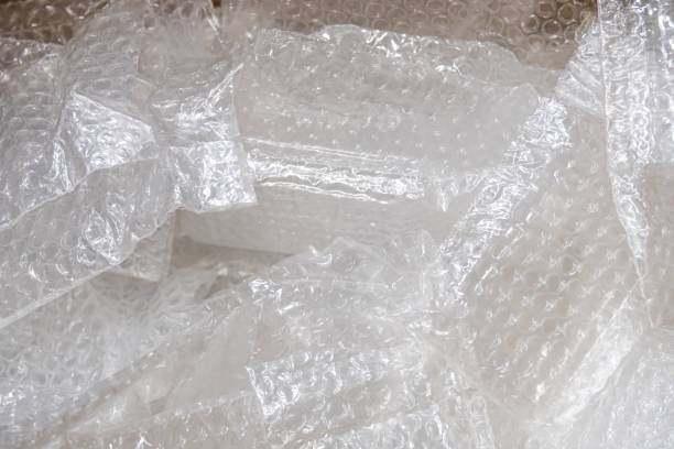 istock used bubble plastic bag in paper box for recycling. 1167168971
