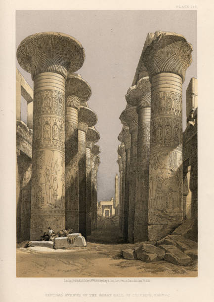ilustrações de stock, clip art, desenhos animados e ícones de avenue of great hall of columns, karnak temple, egypt - luxor