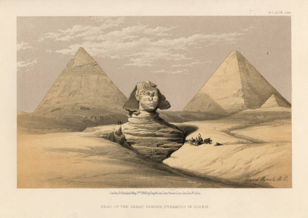 wielki sfinks z gizy i piramidy, egipt, xix wiek - the sphinx obrazy stock illustrations