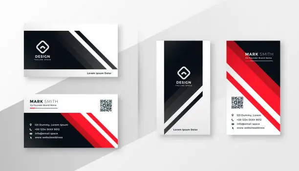 Vector illustration of geometric business card design in red theme