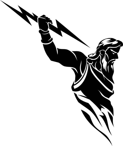 God of Lightning, Greek God Silhouette Isolated vector illustration of abstract ink silhouette of Greek God with charged lightning bolt on his hand. zeus stock illustrations