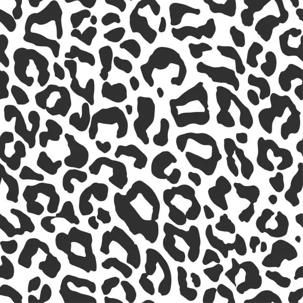 Vector illustration of Seamless vector black and white leopard fur pattern. Stylish fashionable wild leopard print. Animal print 10 eps background for fabric, textile, design, advertising banner.