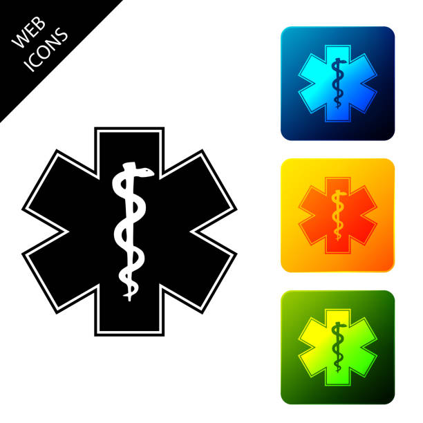 ilustrações de stock, clip art, desenhos animados e ícones de medical symbol of the emergency - star of life icon isolated on white background. set icons colorful square buttons. vector illustration - pharmacy symbol surgery computer icon