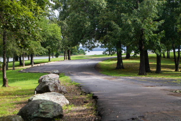 State recreation area road with large rocks