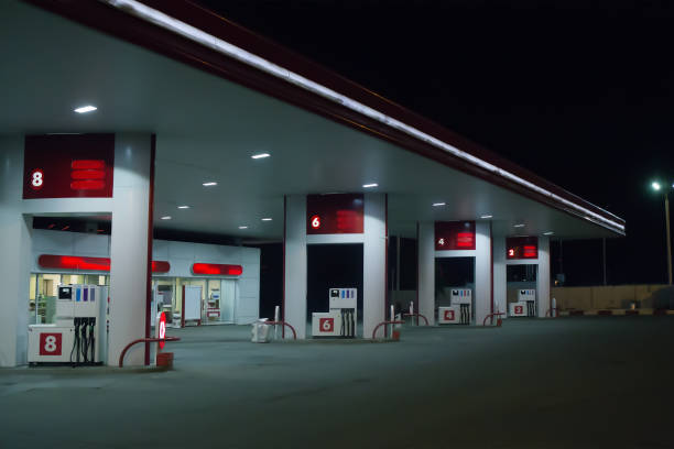 istock Illuminated gas station at night. 1167178799