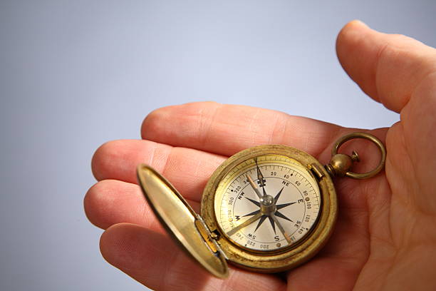 compass in hand stock photo