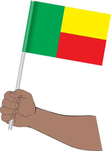 Vector illustration of Hand holding national flag of Benin