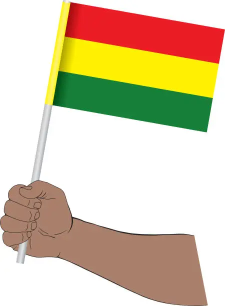 Vector illustration of Hand holding national flag of Bolivia