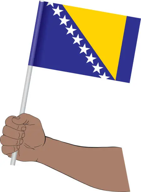 Vector illustration of Hand holding national flag of Bosnia and Herzegovina