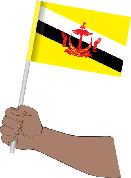 Vector illustration of Hand holding national flag of Brunei