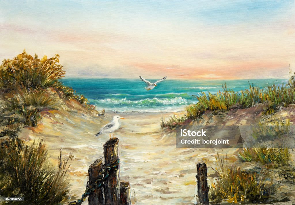 Samudra dan bukit pasir - Bebas Royalti Pantai ilustrasi stok
