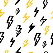 istock Print grunge thunderbolt seamless pattern for wallpaper design in black and yellow colors. Abstract geometric art background. Vector design. 1167186081