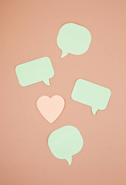 istock Mockup with sticker notes in forms of speech bubbles and hearts with copy space 1167189657