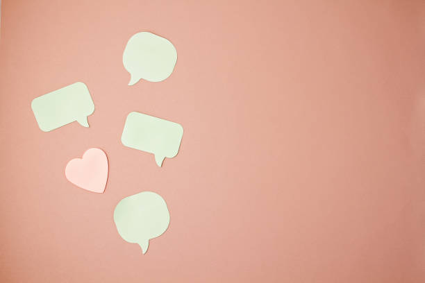 istock Mockup with sticker notes in forms of speech bubbles and hearts with copy space 1167189662