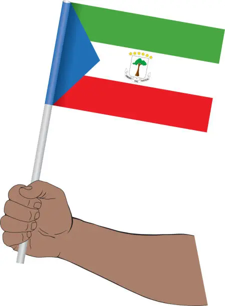 Vector illustration of Hand holding national flag of Equatorial Guinea