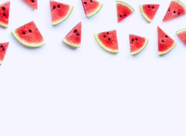 istock Fresh watermelon slices on white background. 1167196083